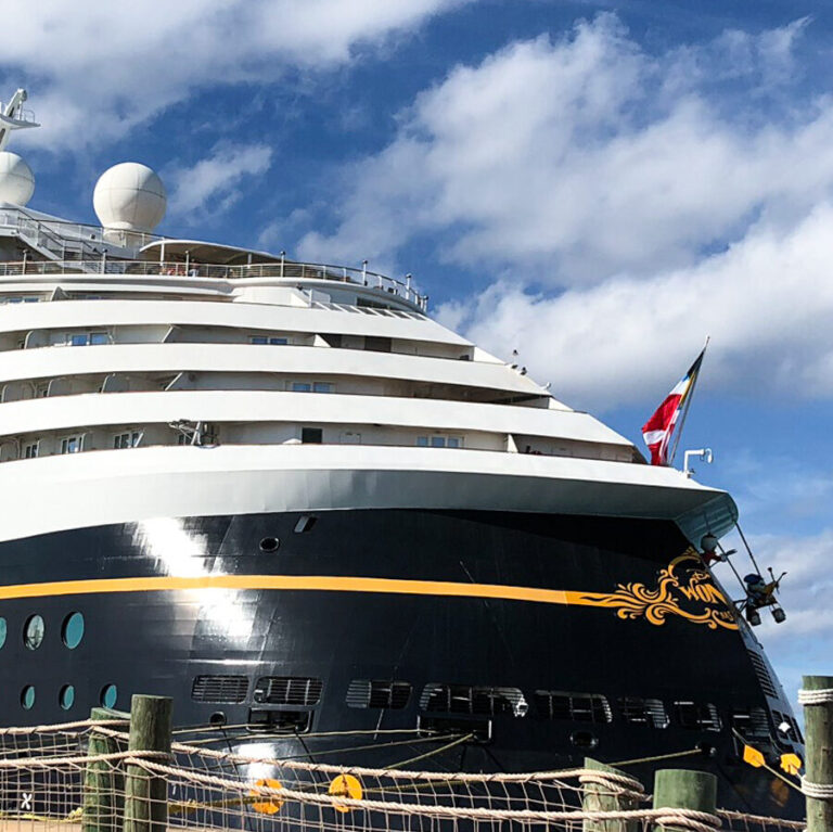View of the front of a Disney Cruise Line ship